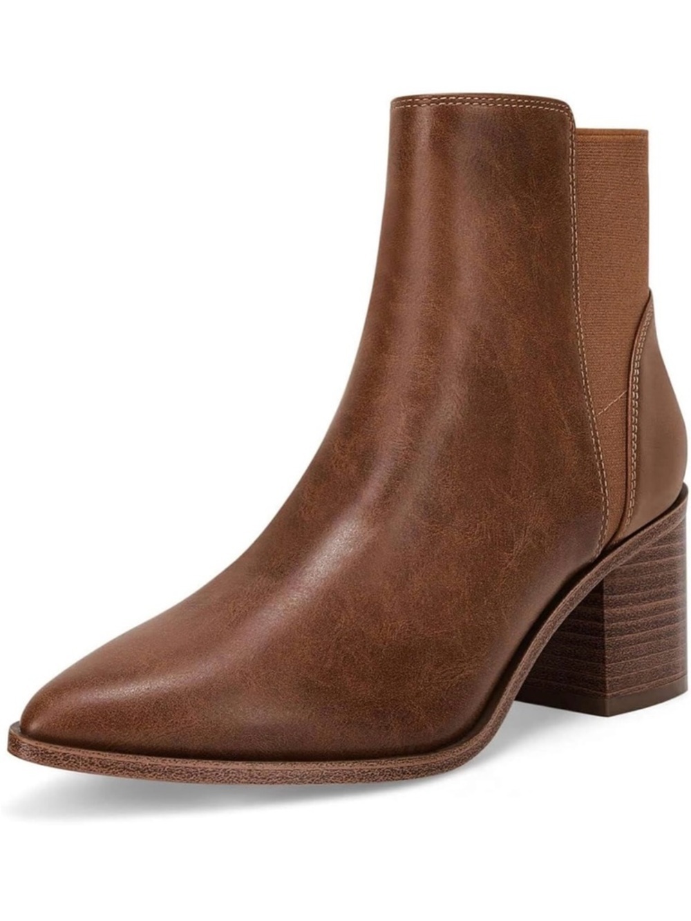Coutgo Pointed-Toe Ankle Slip On Chelsea Boot with Stacked Block Heel